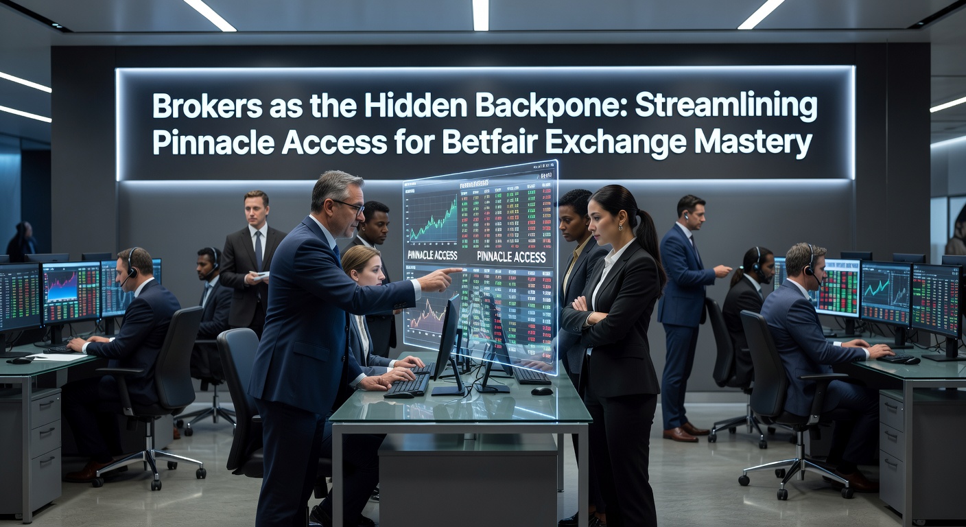 Digital visualization of data streams flowing from Pinnacle odds platform to Betfair Exchange interface, highlighting broker connections