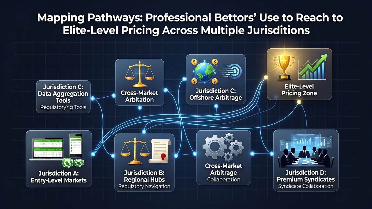 Professional bettors analyzing multi-jurisdiction pricing data on multiple screens