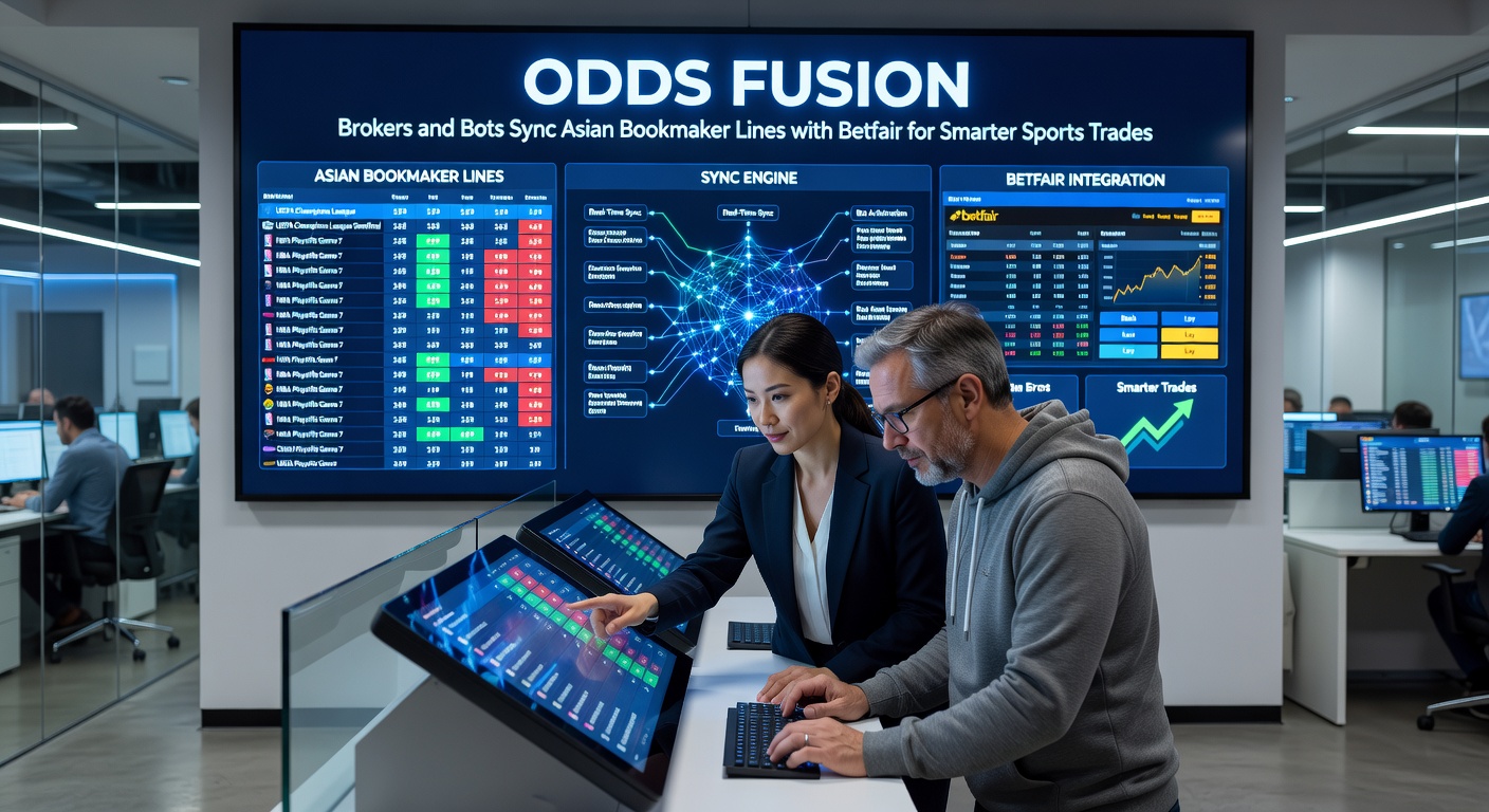 Close-up of trading software interface displaying fused odds charts, with Asian bookmaker lines overlaid on Betfair ladder for soccer match