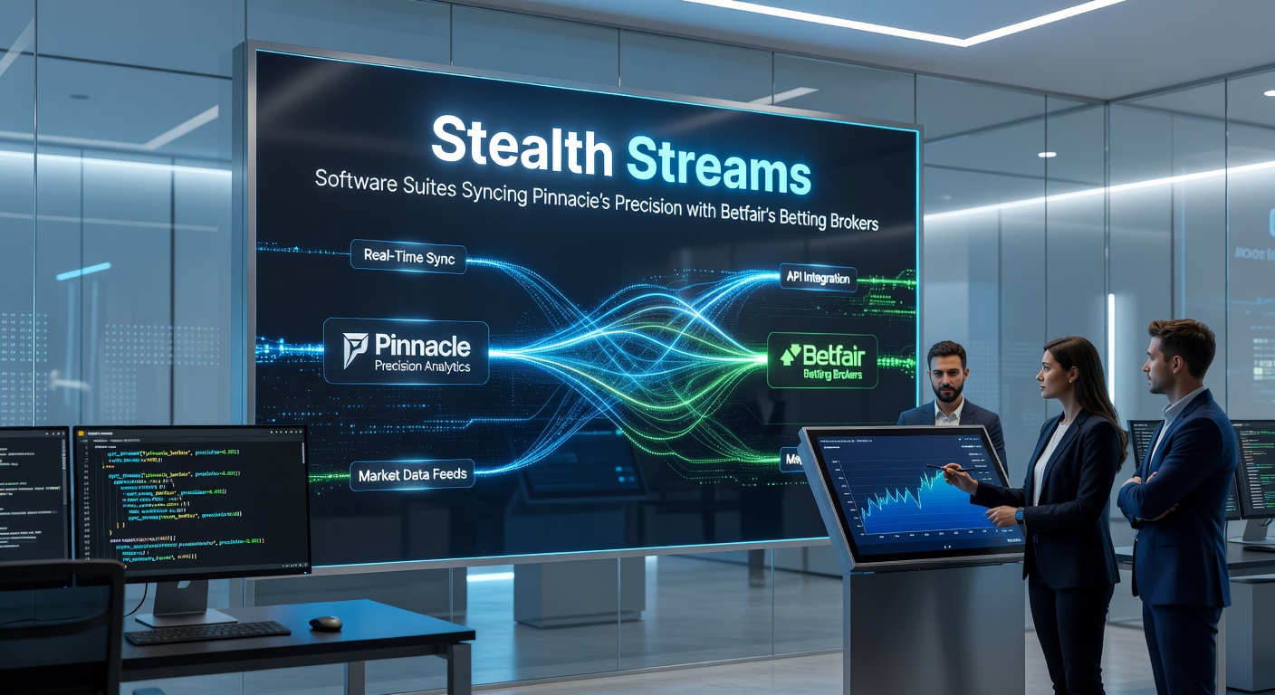Close-up of software interface with graphs showing synchronized odds lines from Pinnacle flowing into Betfair broker dashboards during a live sports event