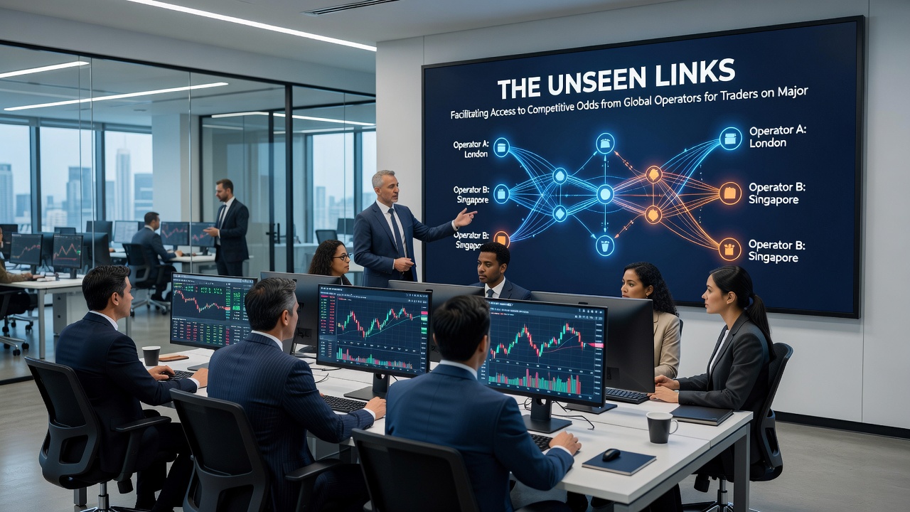 Traders monitoring multiple screens displaying live odds from international sources routed through brokerage channels