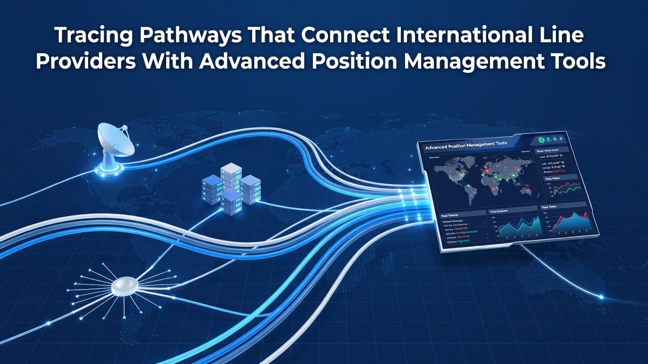 Network diagram showing connections between international line providers and position management tools